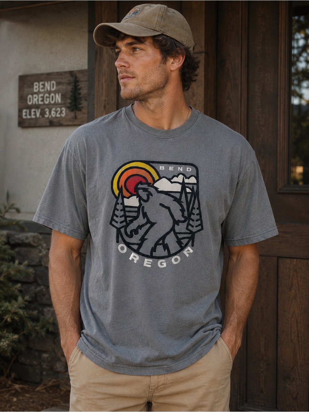 American Apparel Gray Short-Sleeve Oregon Graphic Tee with Sunset Accent